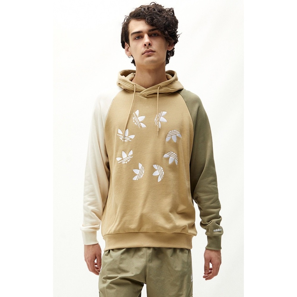 Adidas‎ Originals Bold Blocked Trefoil Circle Logo Hoodie Tan Green Cream Large